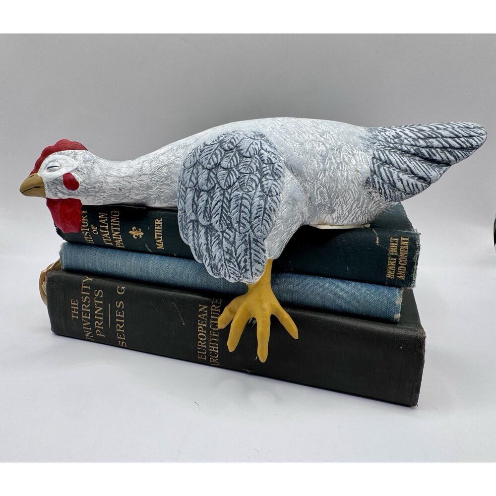 Farmhouse Sleep Napping Chicken Shelf Decor Rustic Country Hen Sculpture - Picture 2 of 11